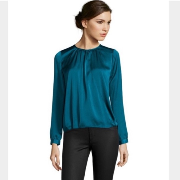 Vince Surplice Satin Top In Teal Size 10 - Picture 1 of 5
